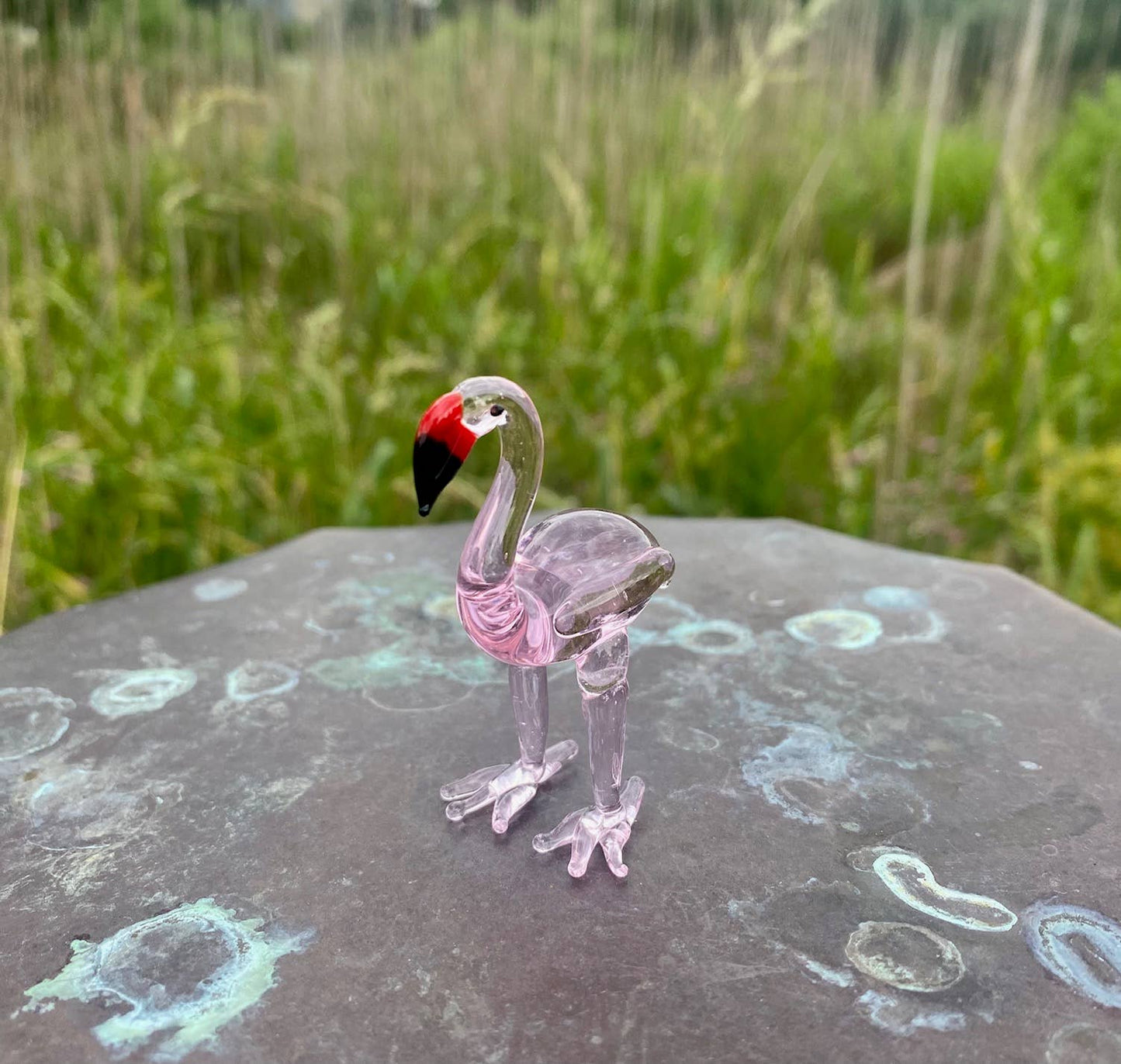 Glass Flamingo Sitter Miniature Collectible Figurine