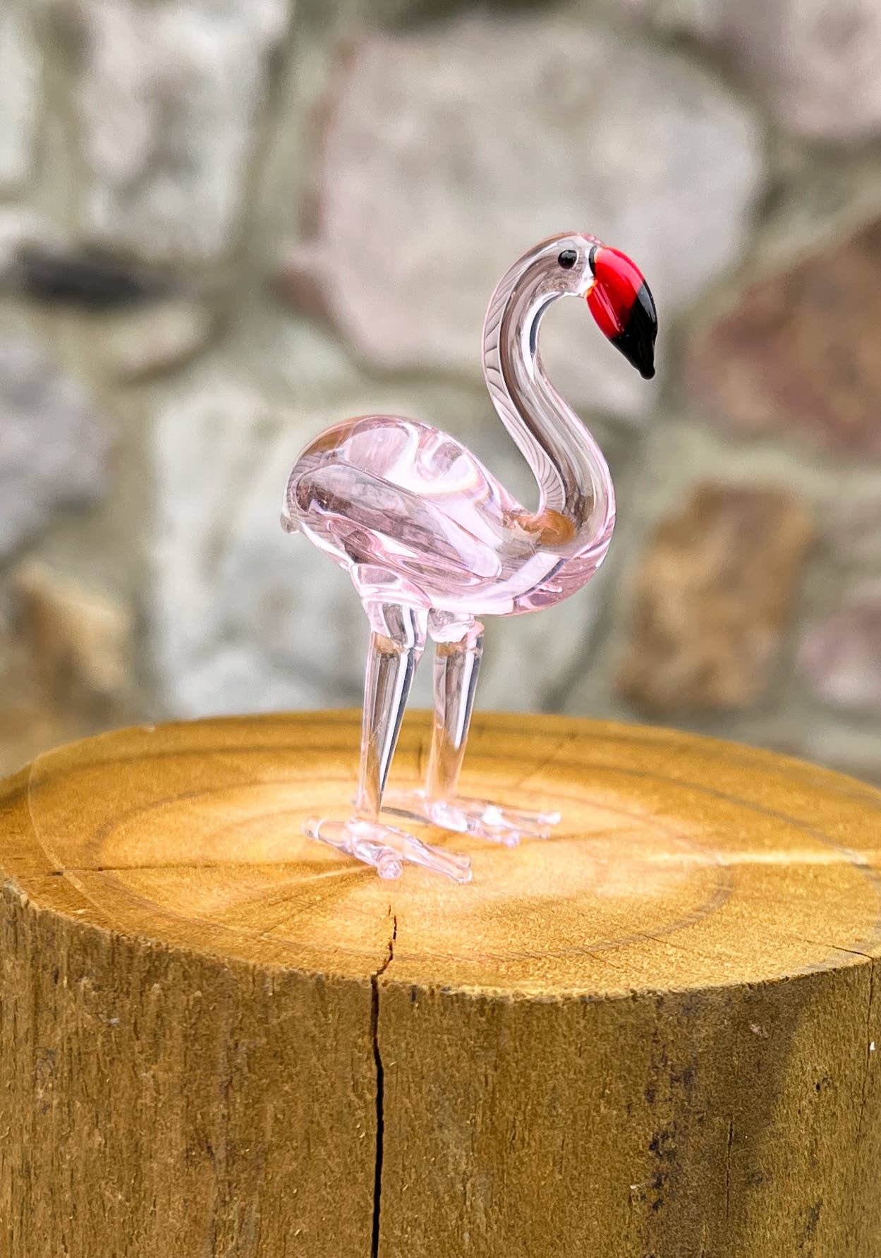 Glass Flamingo Sitter Miniature Collectible Figurine