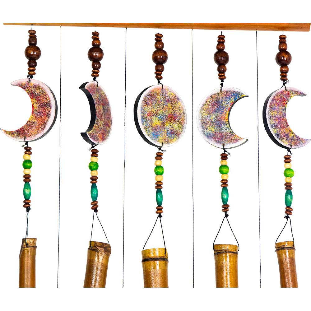 Bamboo Windchimes w/ Painted Moon Phases & Beads