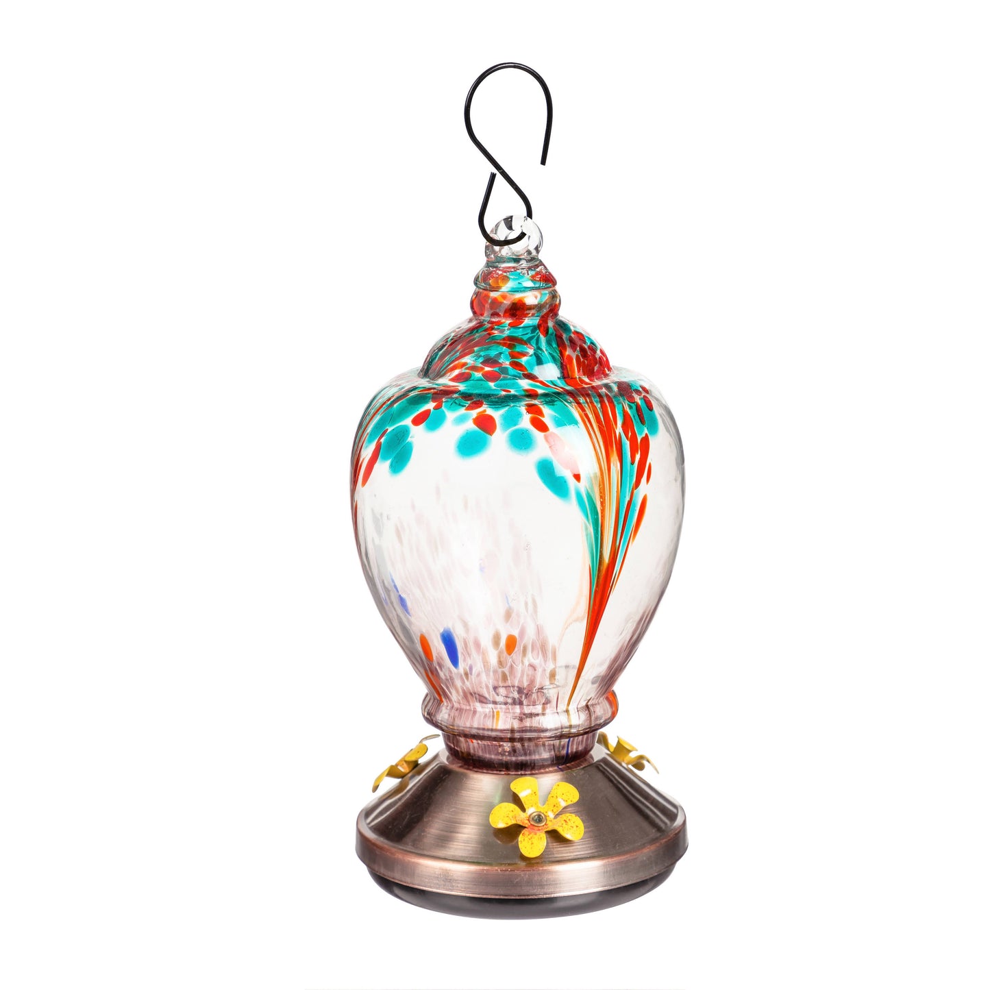 Art Glass Hummingbird Feeder, Red Dipped