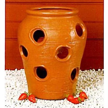 CLOSEOUT -- Aztec Strawberry Planter Jar - Plastic Blow Mold- Terra Cotta